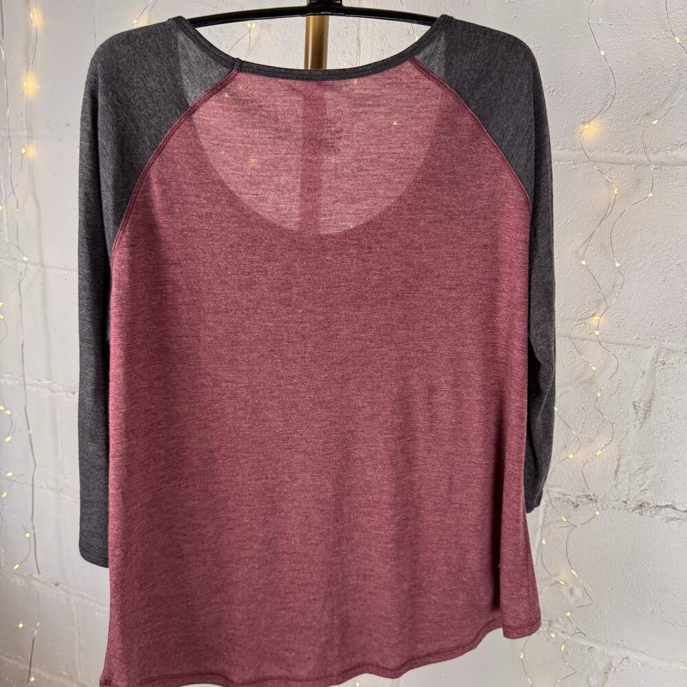 nirvana smiley face raglan 3/4 sleeve graphic band shirt burgundy gray L - Picture 3 of 7